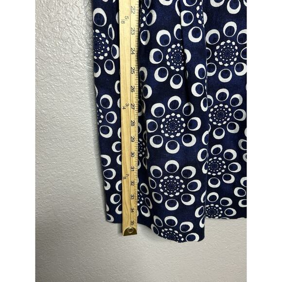 Adam Lippes Blue Floral Linen Blend V Neck Mini Dress Pockets Size 6 Silk Lining - Picture 5 of 10